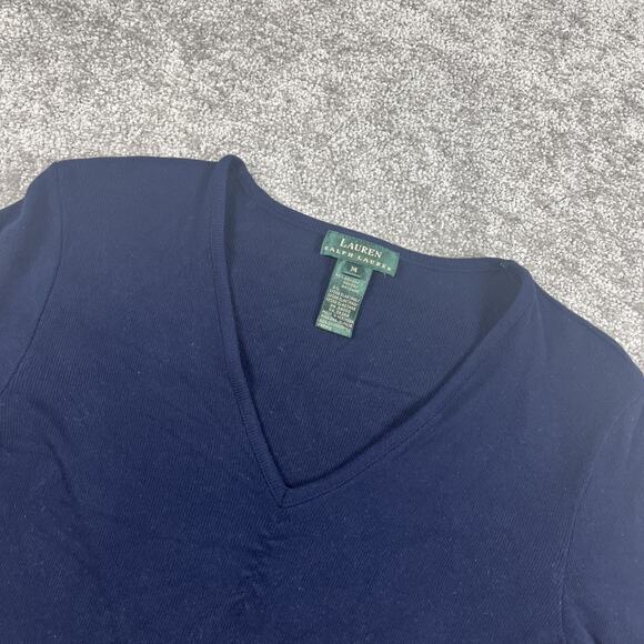 Lauren Ralph Lauren Blouse Womens Medium V Neck Minimalist Rayon Blend Stretch - Picture 1 of 12